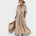 Women's Striped Summer Dress - Beige