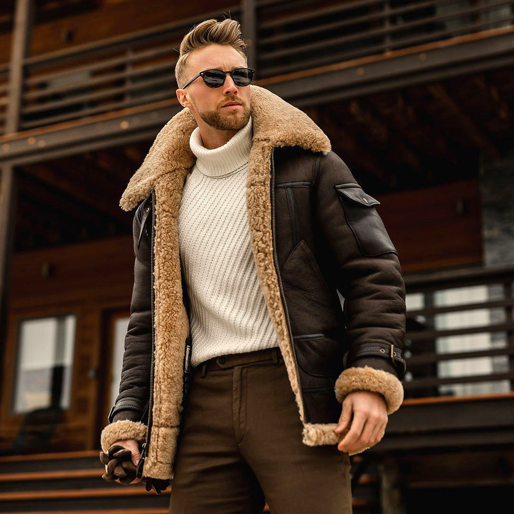 Men's Fleece-Lined Winter Jacket with Faux Fur Collar