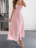 Women's Textured Sweetheart Neck Open-Back Dress - Pink