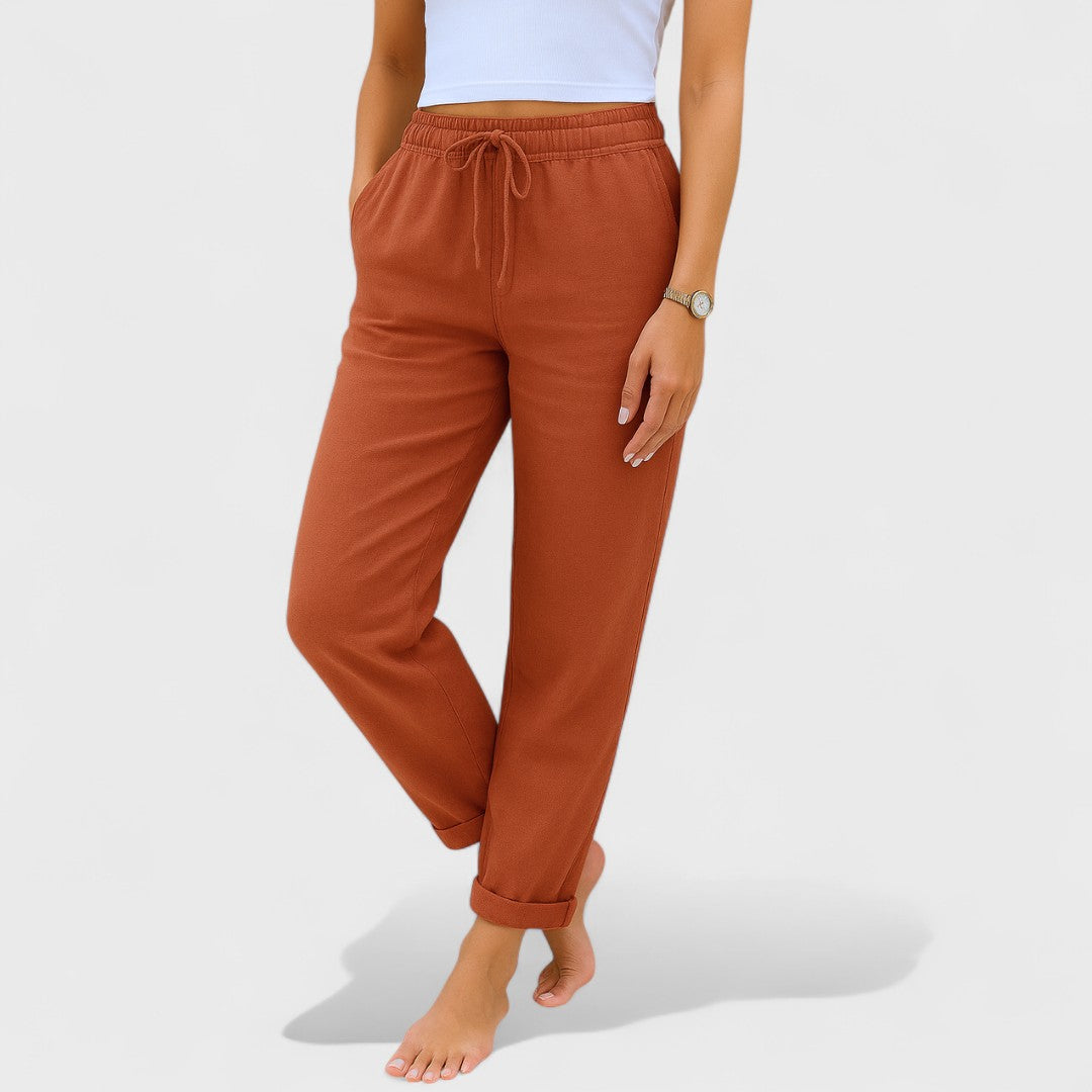 Women's Linen Pants - Terracotta