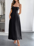 Women's Textured Sweetheart Neck Open-Back Dress - Black