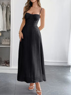 Women's Textured Sweetheart Neck Open-Back Dress - Black