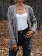 Women's Chunky Cable Knit Button-Up Cardigan - Blue