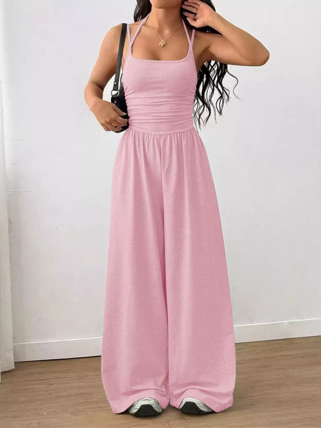Women's Spaghetti Strap Wide-Leg Jumpsuit - Pink