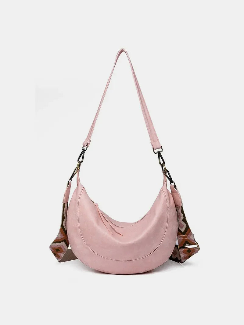 Women's Leather Crossbody Bag with Removable Strap - Pink