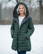 Women's Long Padded Winter Coat - Dark Green