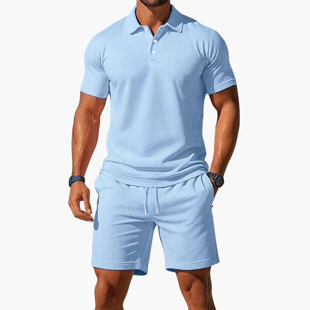 Men's Elegant Polo Shirt Set - Light Blue