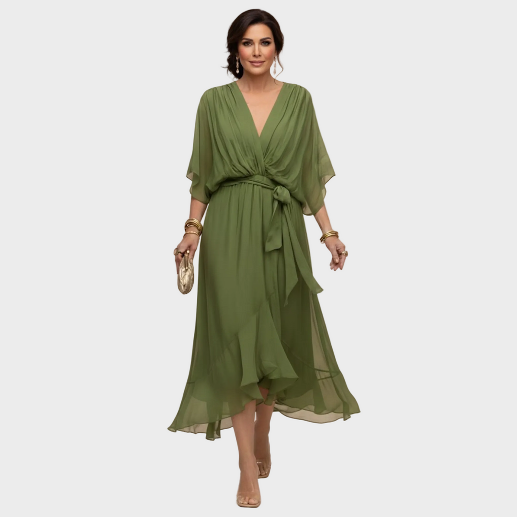 Women's V-Neck Dress - Green