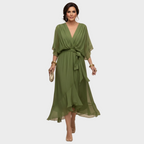 Women's V-Neck Dress - Green