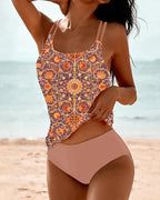 Women's One-Piece Swimsuit with Straps - Rose Pink