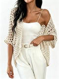 Women's Open Front Crochet Cardigan - Cream
