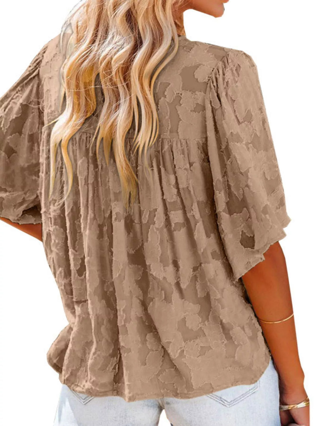 Women's Plus Size Textured V-Neck Button-Up Shirt