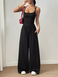 Women's Spaghetti Strap Wide-Leg Jumpsuit - Black