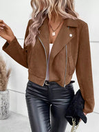 Women's Cropped Zip-Up Jacket - Brown