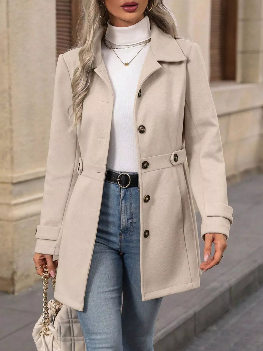 Women's Casual Long Sleeve Button-Up Jacket - Dust Storm