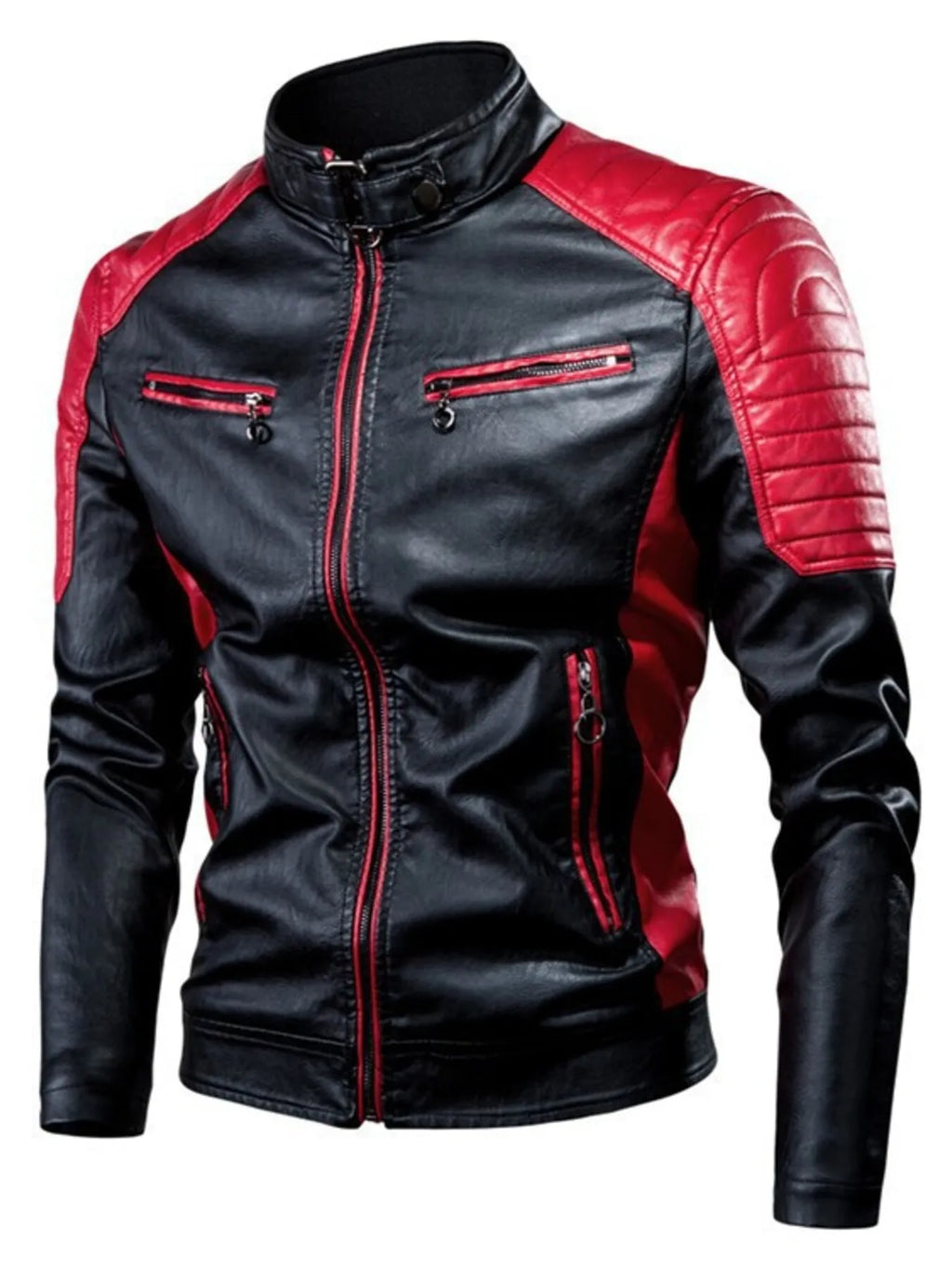Men's Color Block Faux Leather Jacket Plus Size
