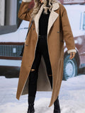 Women's Oversized Long Sherpa Coat for Winter - Brown