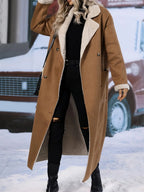 Women's Oversized Long Sherpa Coat for Winter - Brown