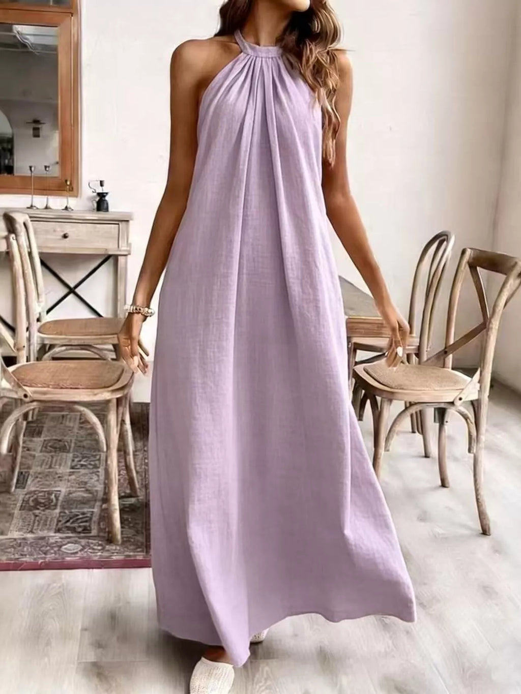 Women's Halter Neck Maxi Dress - Lilac