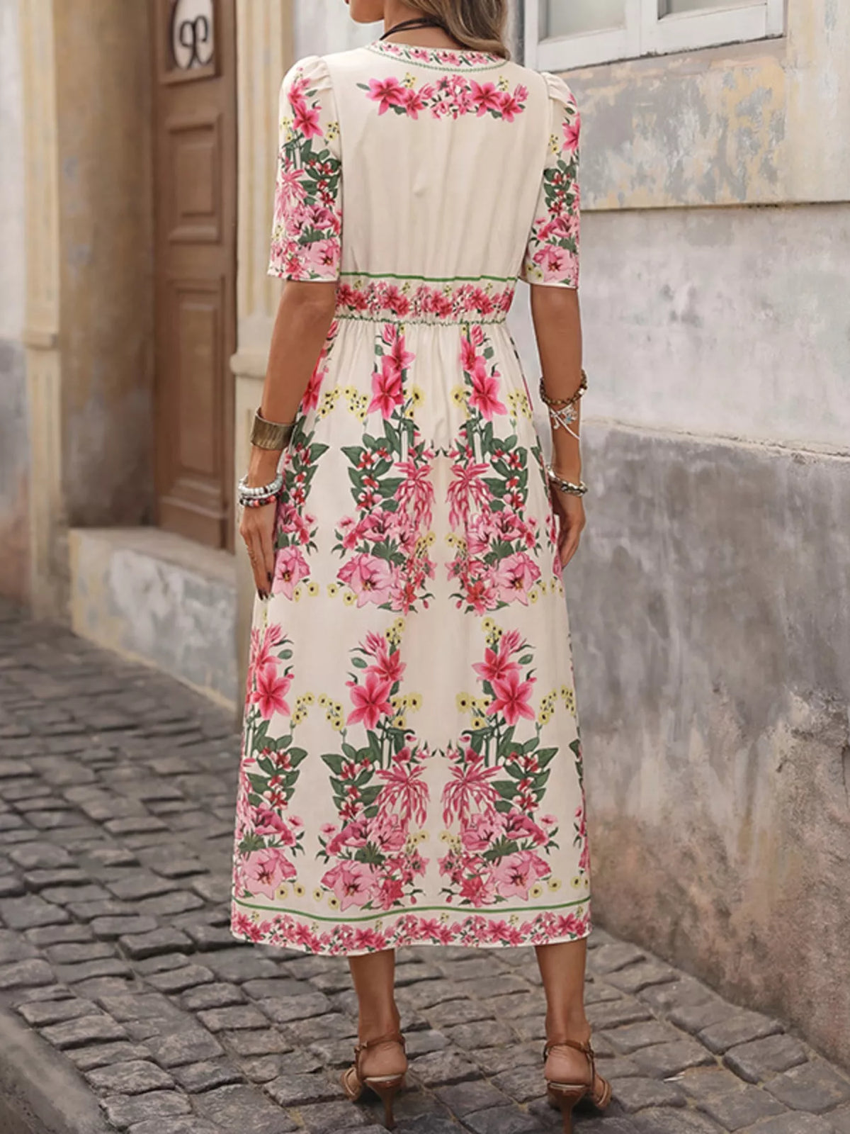 Women's Floral V-Neck Midi Dress