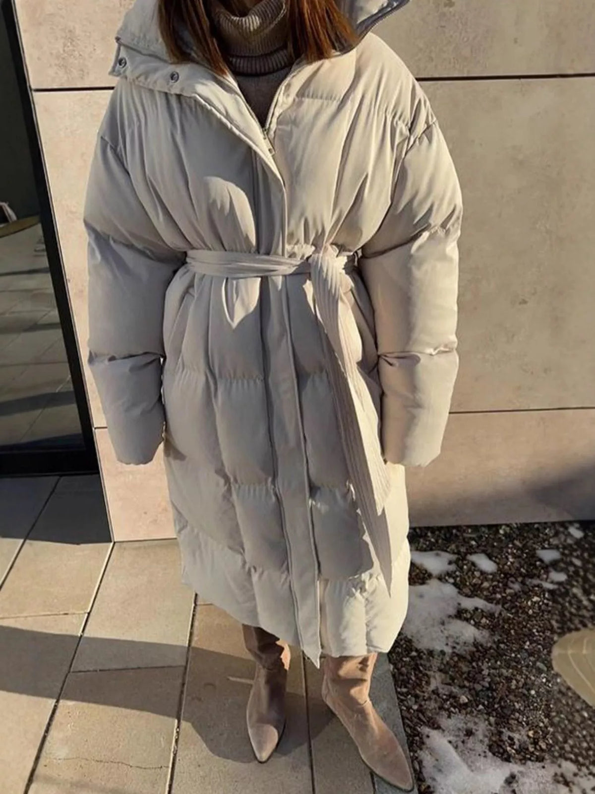 Women's Long Belted Puffer Coat