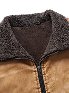 Men's Leather Jacket with Sherpa Collar Plus Size