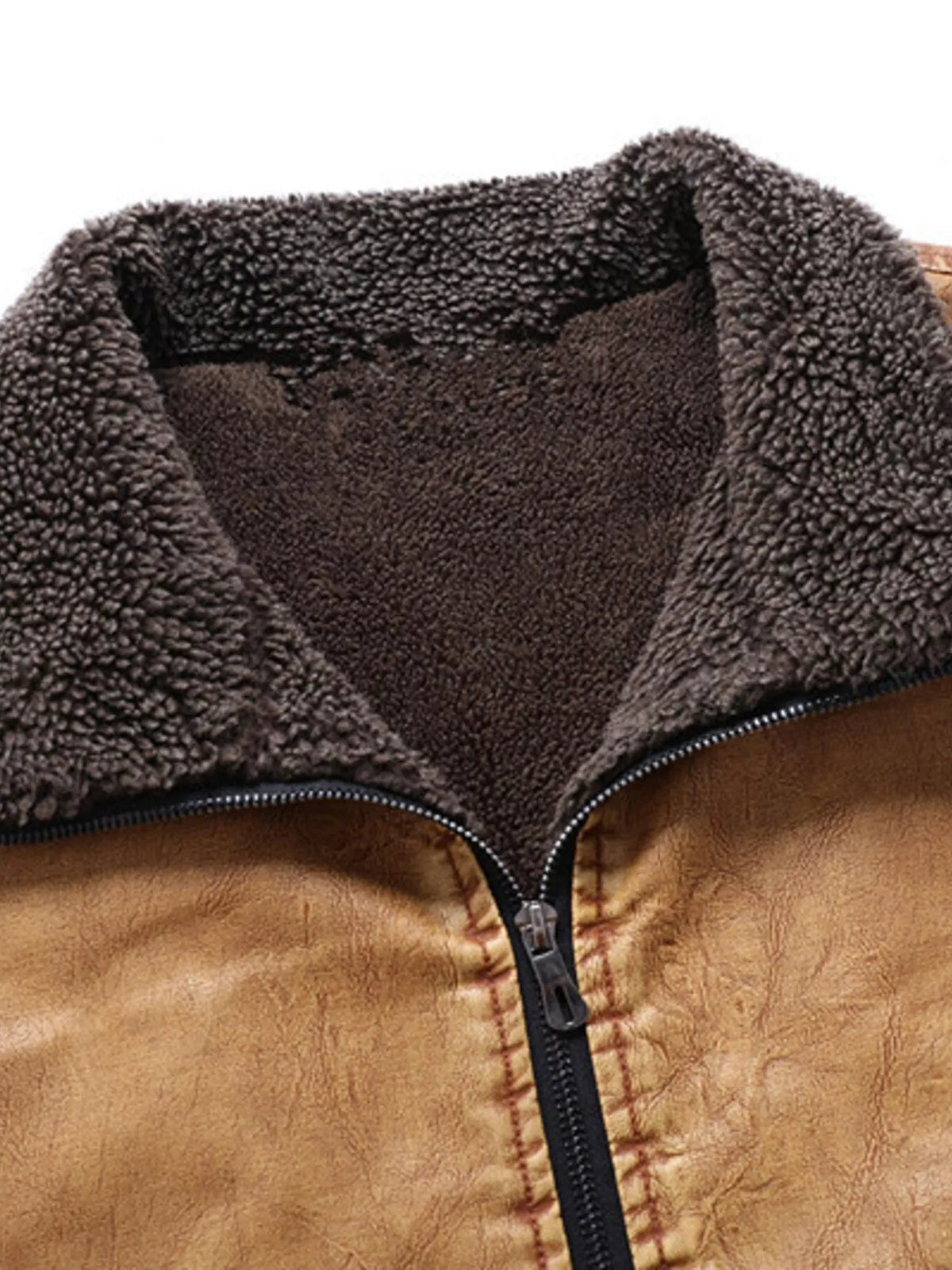 Men's Leather Jacket with Sherpa Collar Plus Size