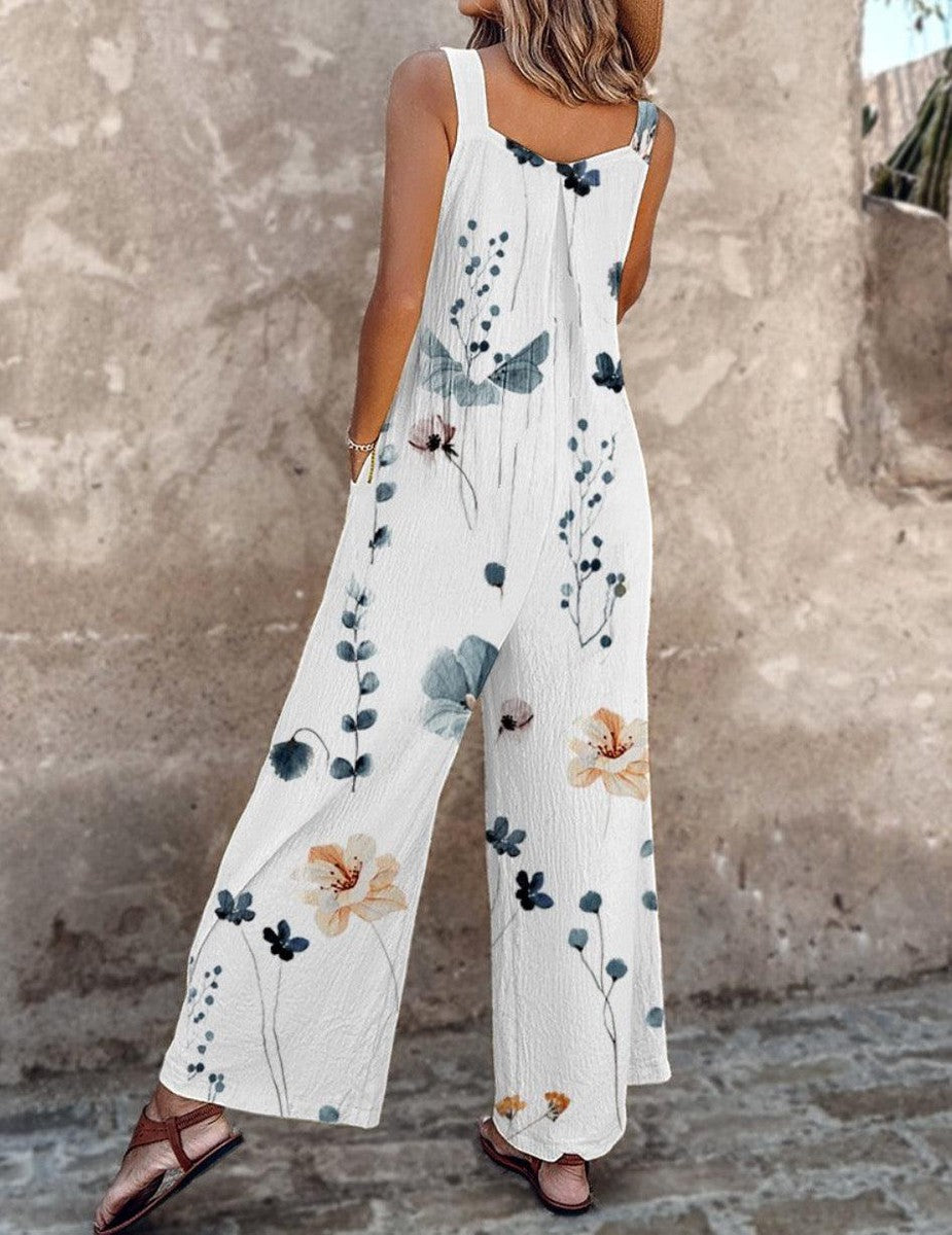 Women's Black Overalls with Large White Daisy