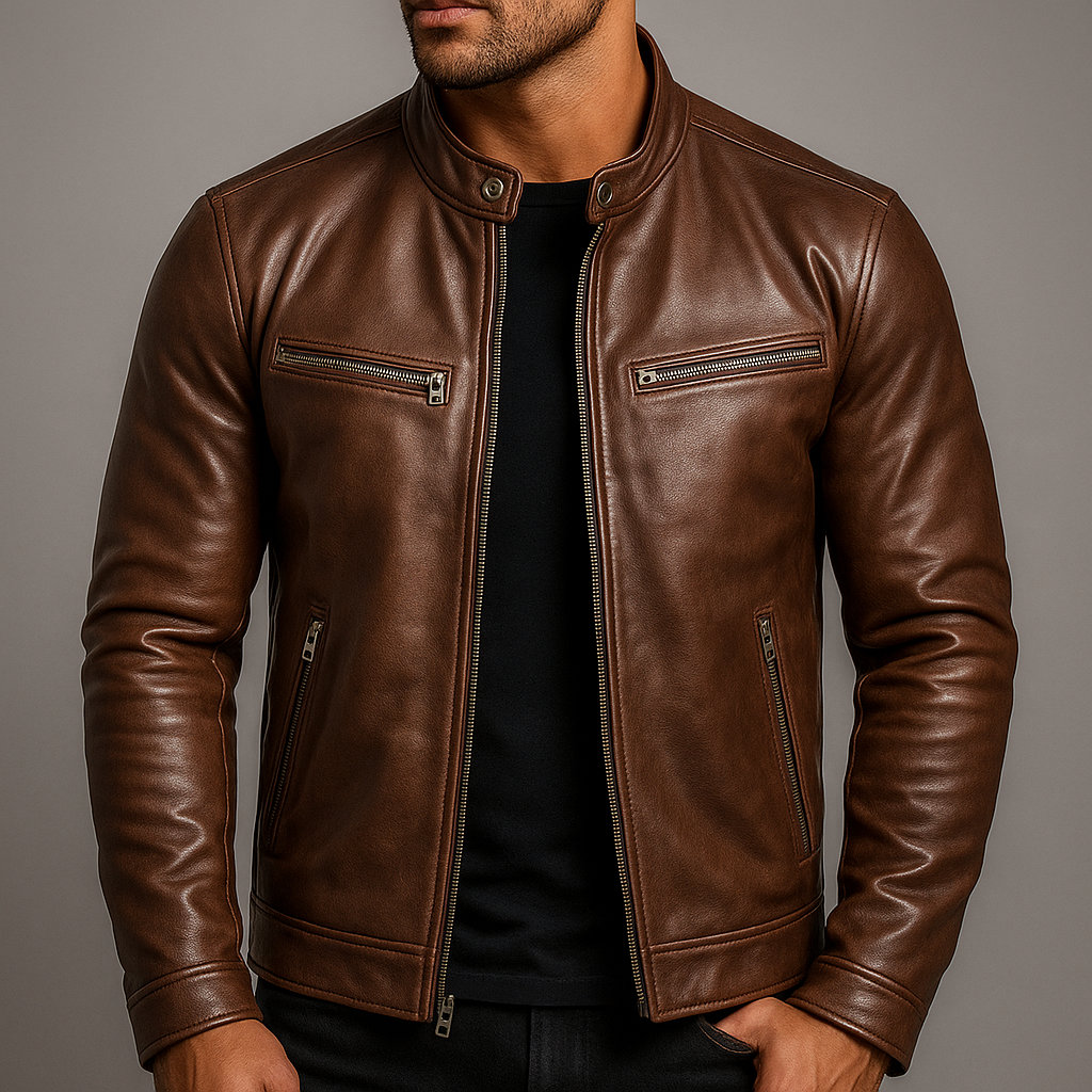 Men's Vintage Leather Jacket - Brown
