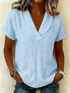 Women's Plus Size Casual Textured Short Sleeve Blouse - Light Blue