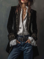 Women's Elegant Vintage Long Jacket - Black
