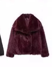 Women's Faux Fur Lapel Coat Warm Padded Winter Coat - Wine