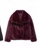Women's Faux Fur Lapel Coat Warm Padded Winter Coat - Wine