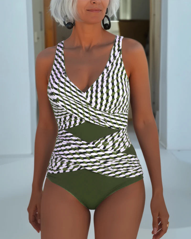 Women's Crossover One-Piece Swimsuit - Green