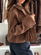 Women's Lightweight Casual Button-Up Jacket with Drawstring