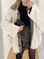 Women's Two-Tone Sherpa Button-Up Jacket with Pockets