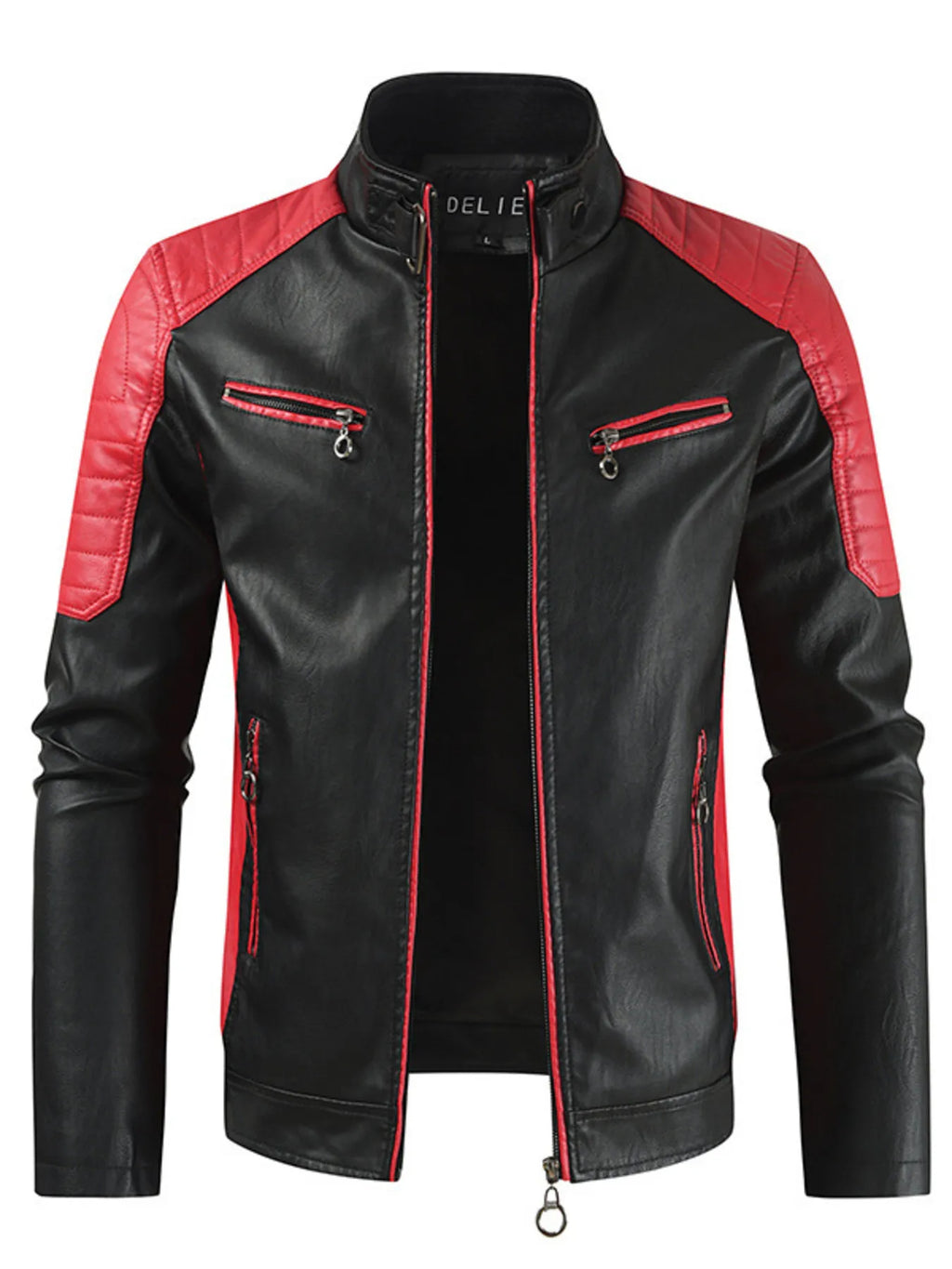 Men's Color Block Faux Leather Jacket Plus Size - Red