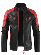 Men's Color Block Faux Leather Jacket Plus Size - Red