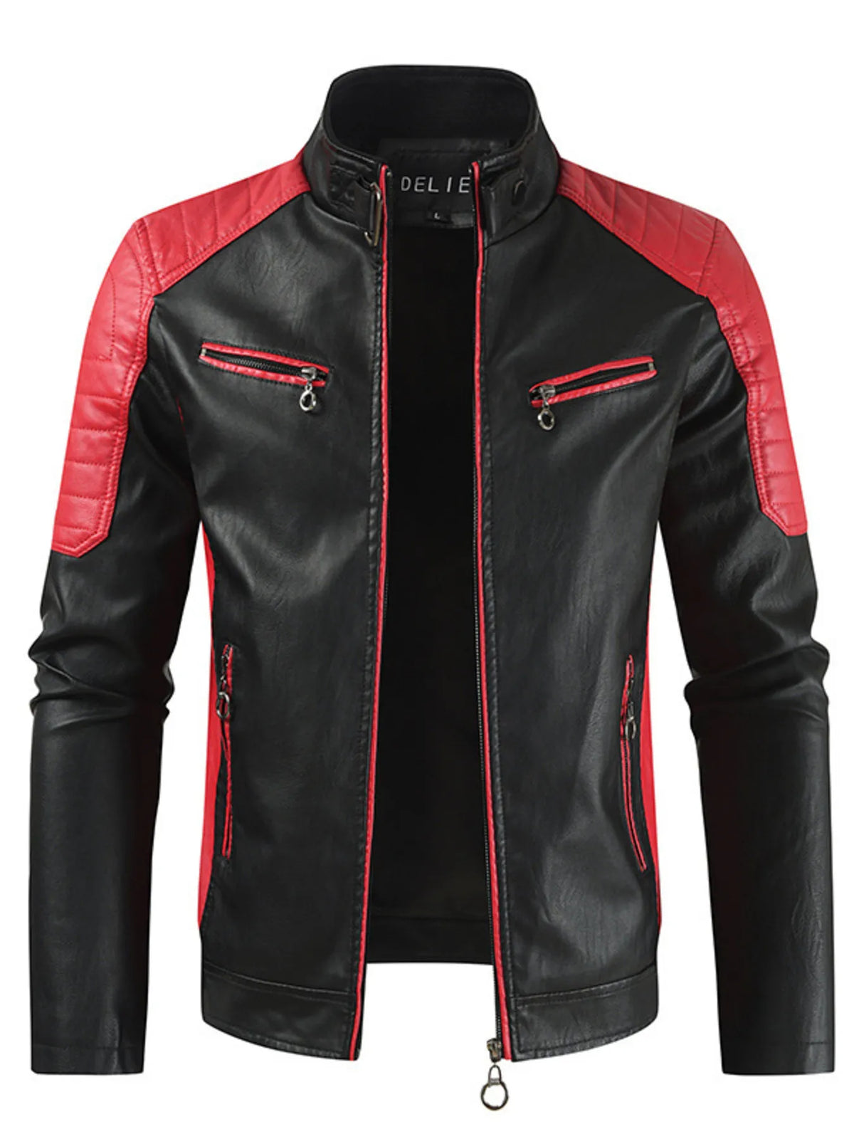 Men's Color Block Faux Leather Jacket Plus Size - Red