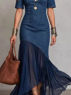 Women's Off-Shoulder Maxi Dress with Ruffle Hem