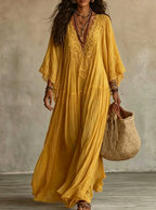 Women's White Boho Maxi Dress - Pink