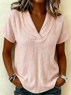 Women's Plus Size Casual Textured Short Sleeve Blouse - Lotus Pink