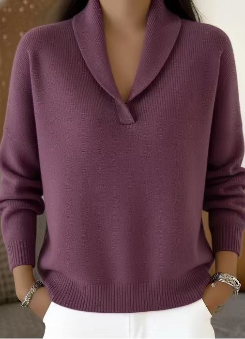 Women's Oversized V-Neck Batwing Sleeve Sweater - Fuchsia