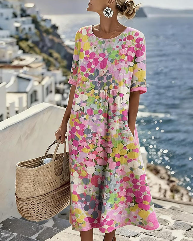 Women's Loose Lightweight Floral Midi Dress - Pink