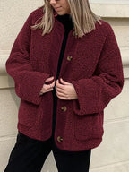 Women's Two-Tone Sherpa Button-Up Jacket with Pockets