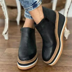 Women's Comfortable Platform Wedge Ankle Boots for Fall and Winter - Black