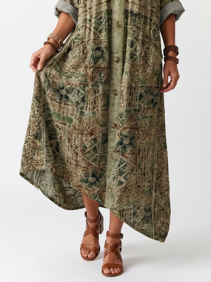 Women's Oversized Button-Front Midi Dress with Pockets