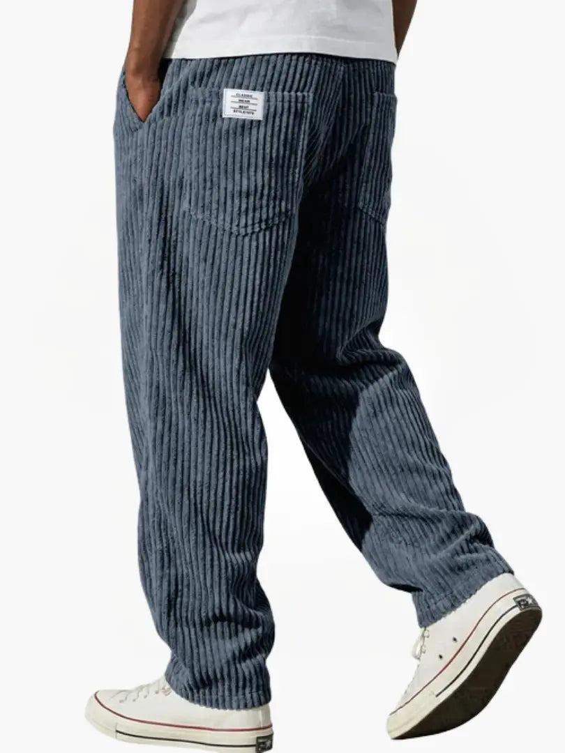 Men's Corduroy Pants with Elastic Waist - Blue