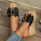 Women's Platform Wedge Sandals with Bow