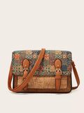 Women's Vintage Printed PU Leather Crossbody Bag - Terracotta